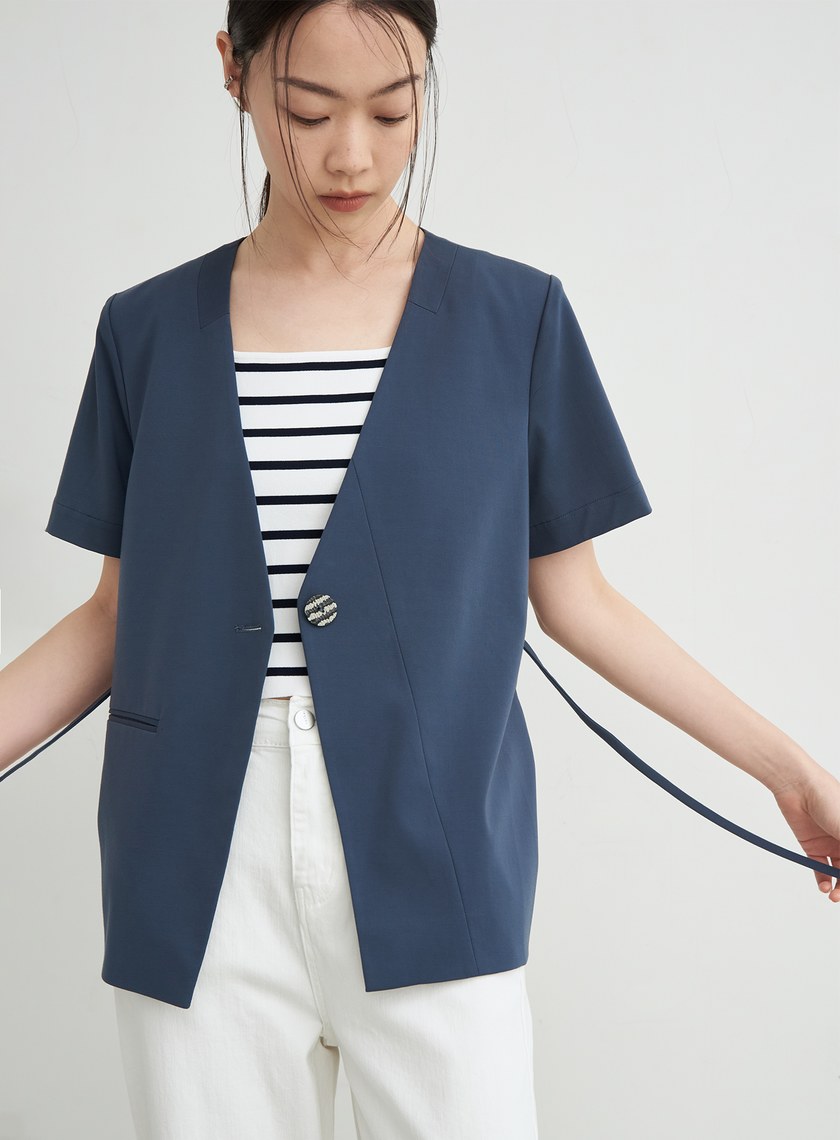 舒適無領單釦西裝外套