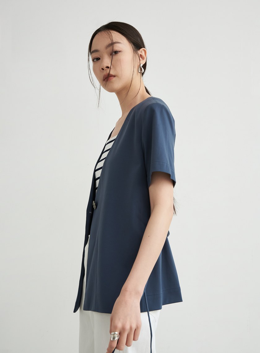 舒適無領單釦西裝外套