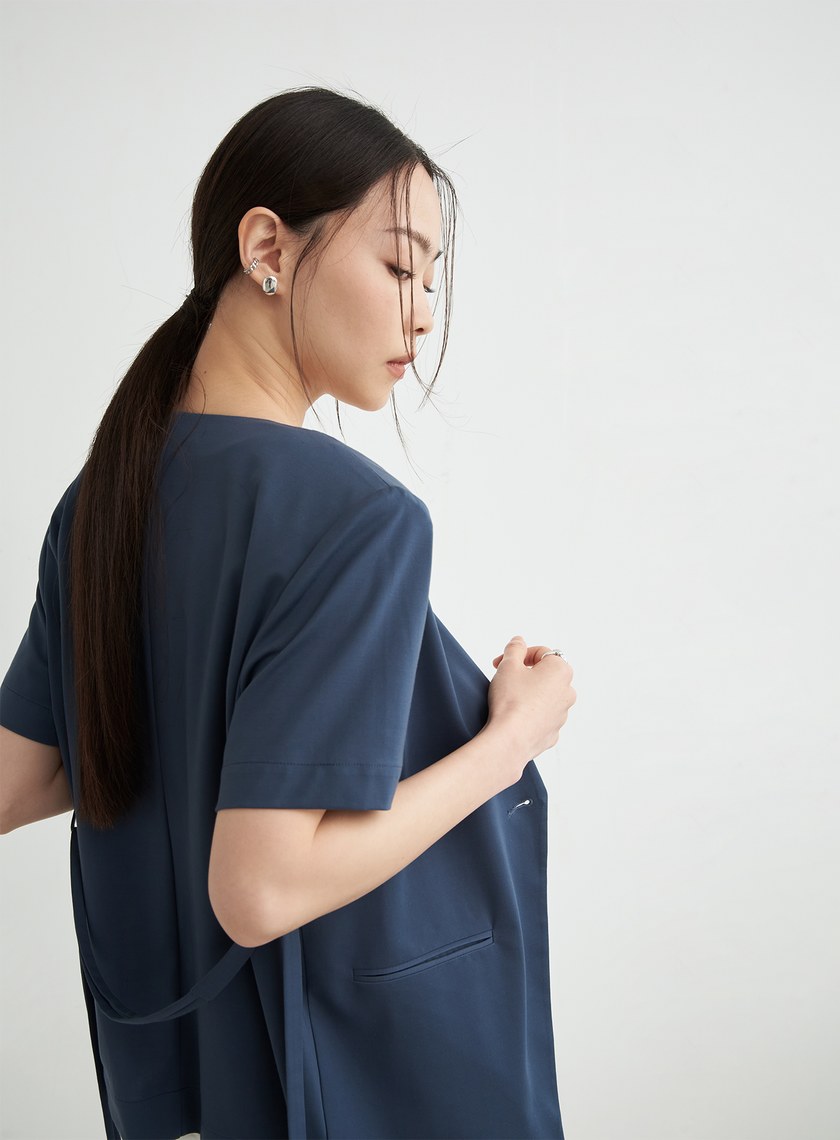 舒適無領單釦西裝外套