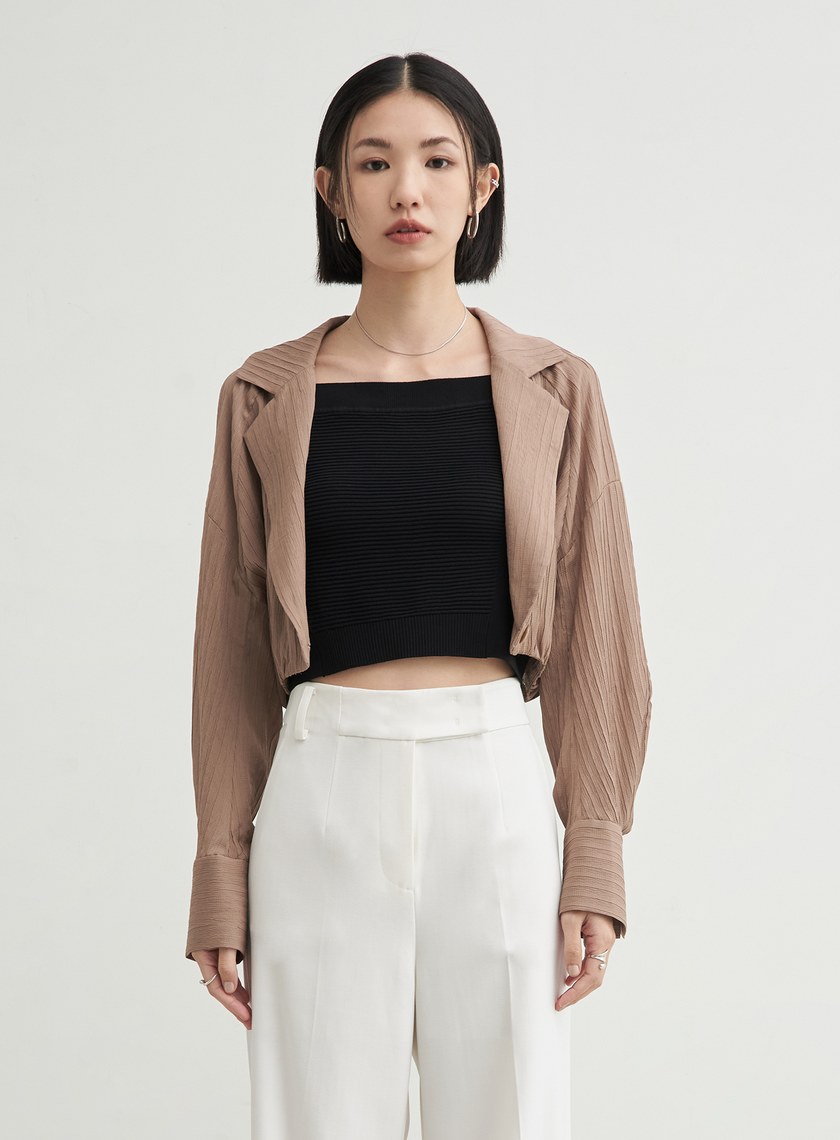 肌理紋短版休閒長袖外套