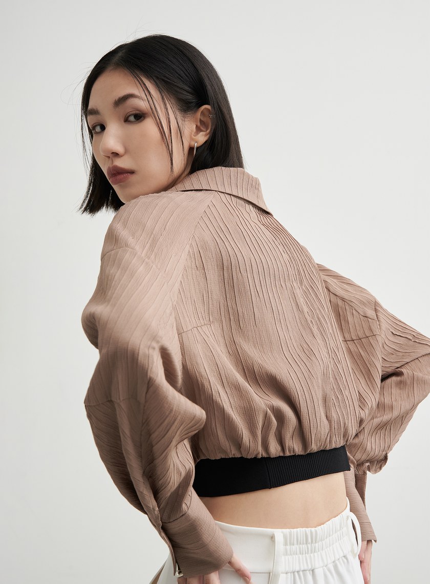 肌理紋短版休閒長袖外套