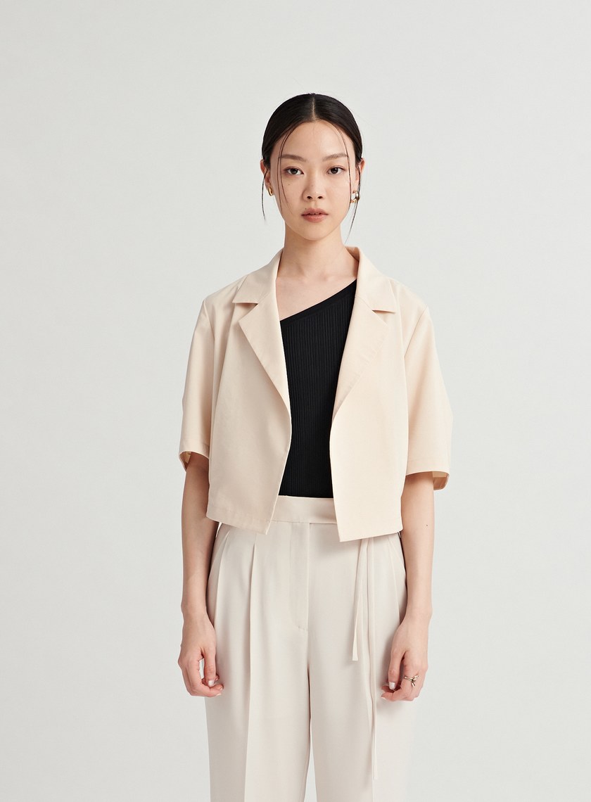 打摺泡袖休閒短袖外套