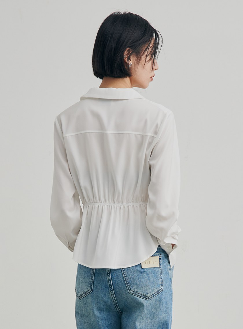 微光澤圍裹式長袖襯衫