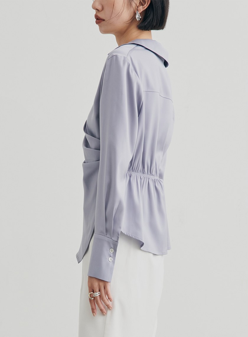 微光澤圍裹式長袖襯衫