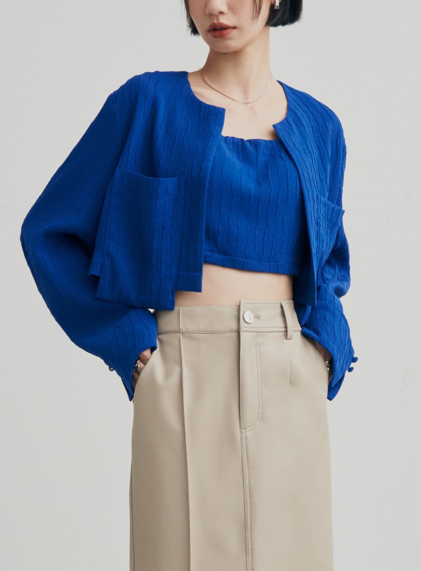 肌理雙口袋短版休閒外套