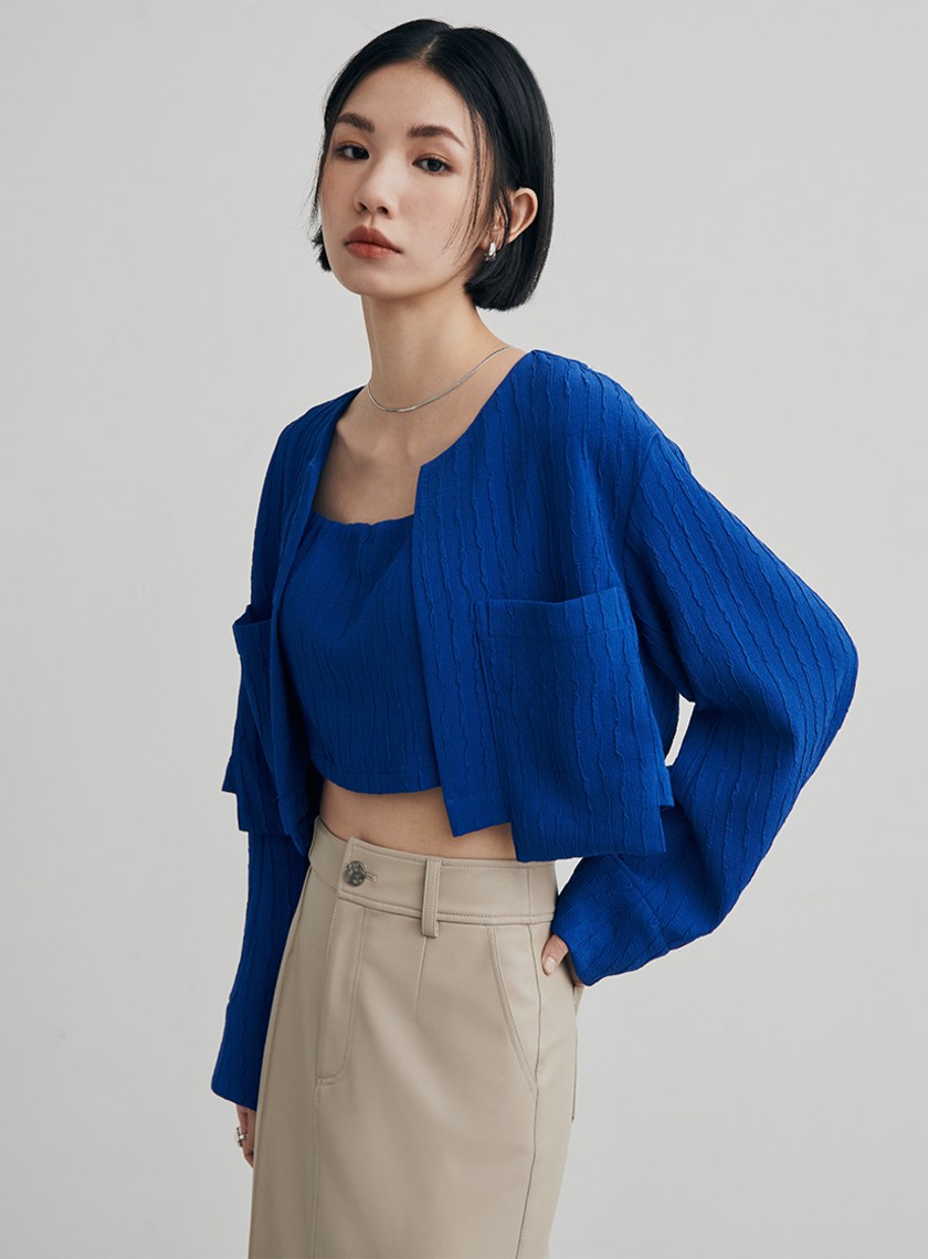 肌理雙口袋短版休閒外套