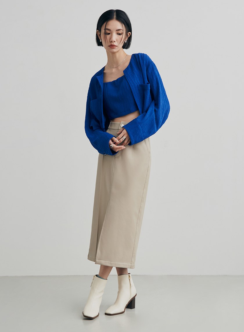 肌理雙口袋短版休閒外套