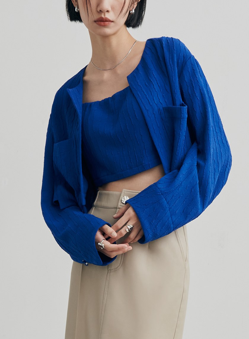 肌理雙口袋短版休閒外套