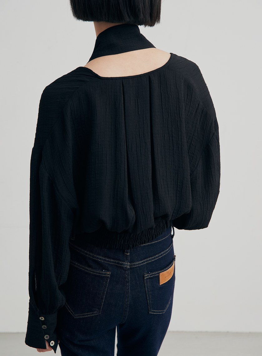 優雅肌理綁帶交叉罩衫