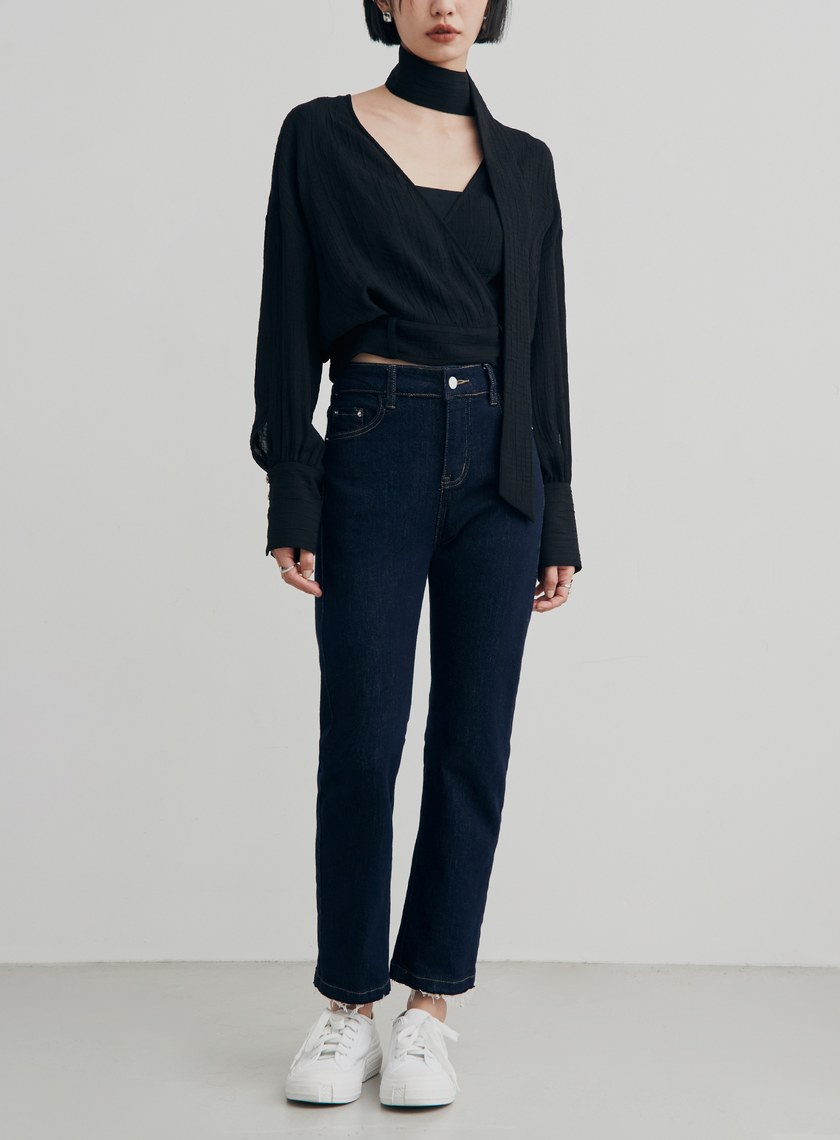 優雅肌理綁帶交叉罩衫