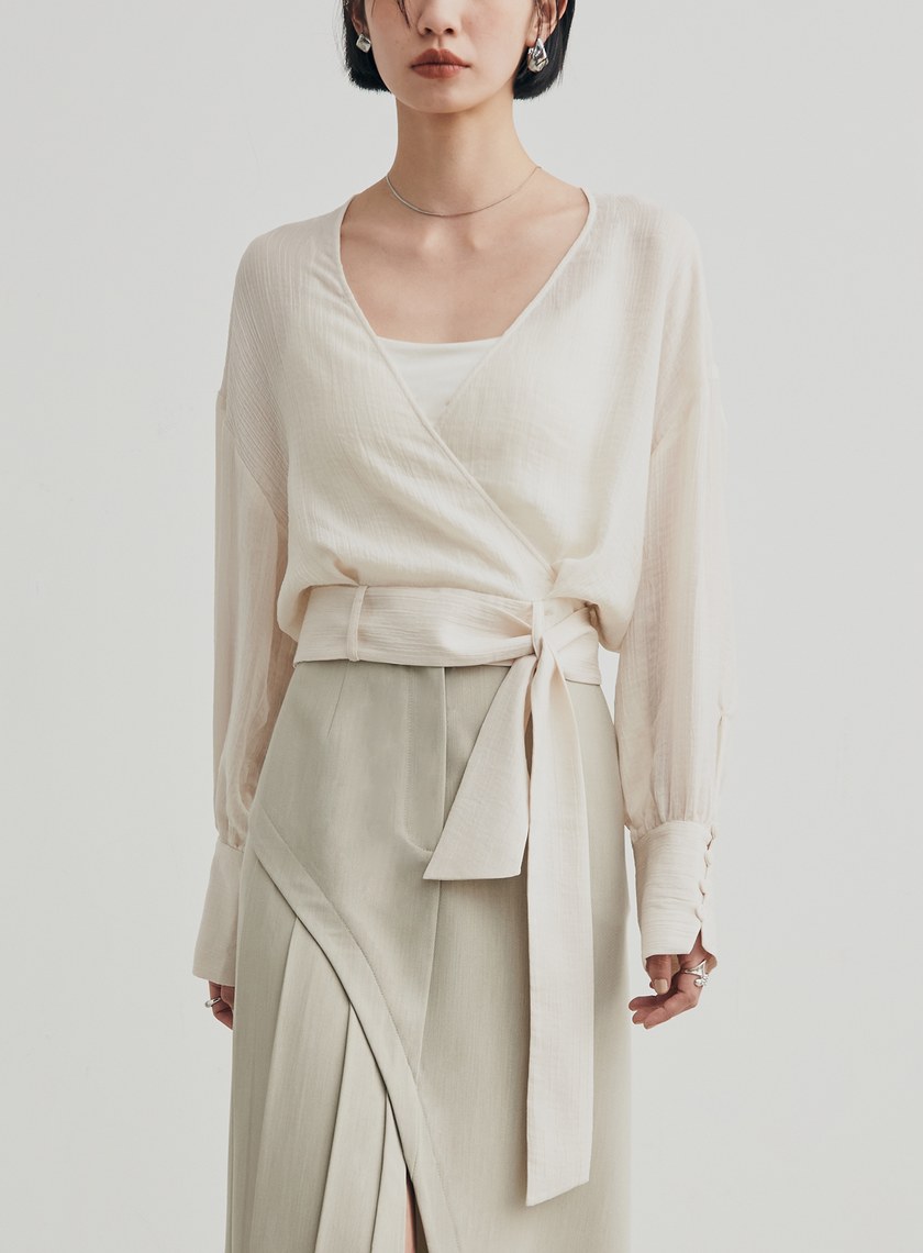 優雅肌理綁帶交叉罩衫