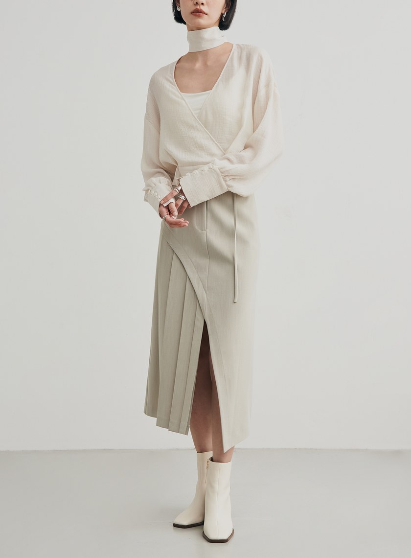 優雅肌理綁帶交叉罩衫