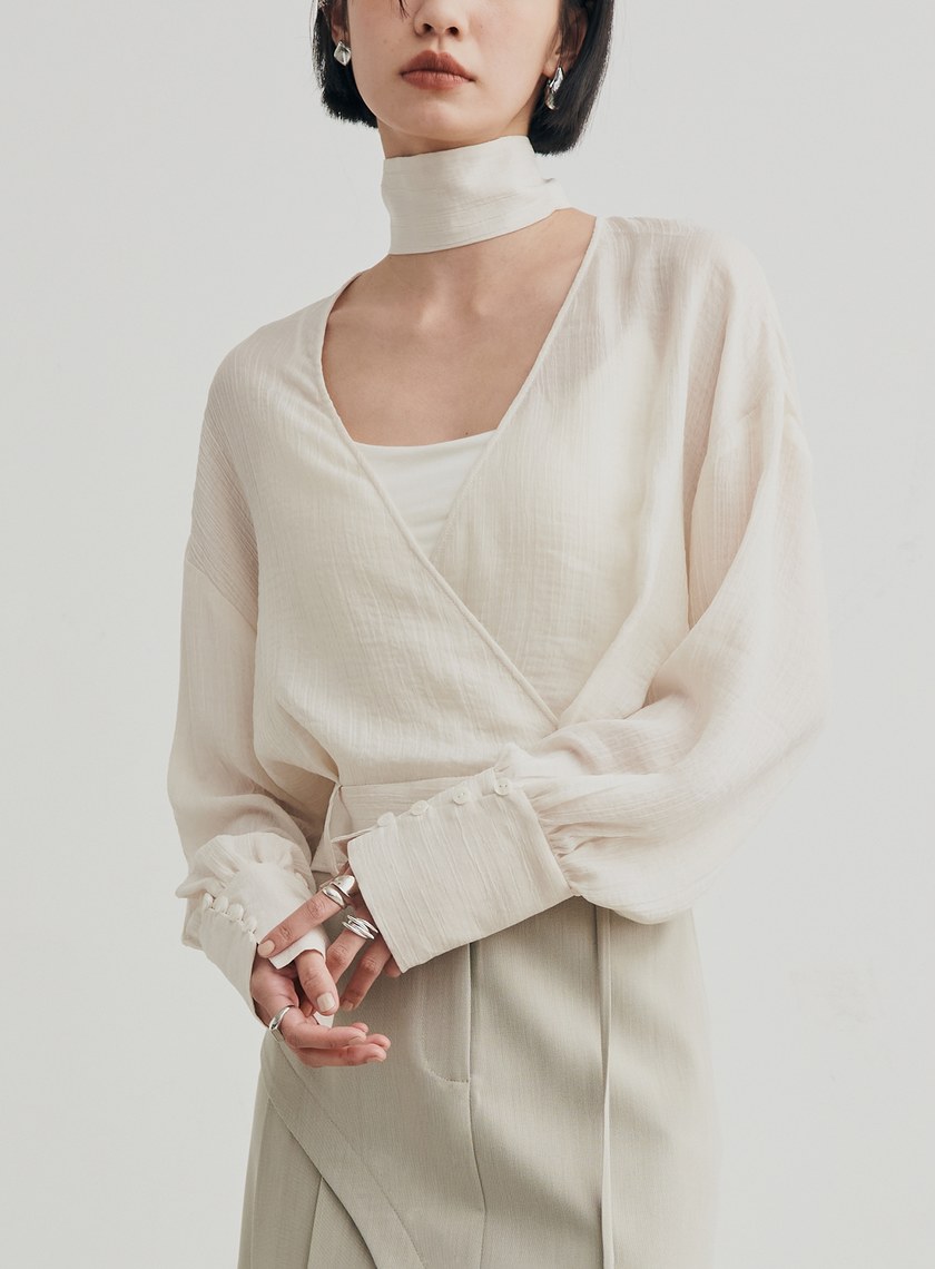 優雅肌理綁帶交叉罩衫