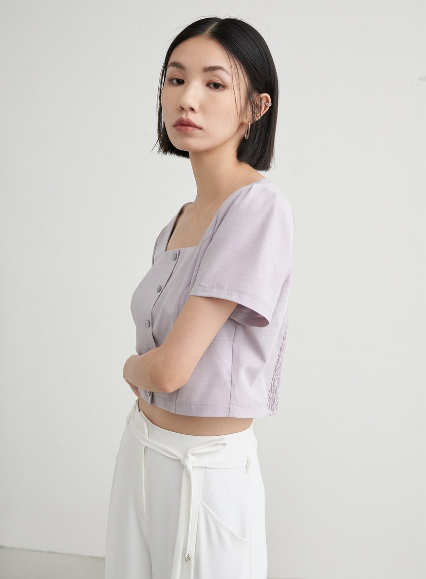 短版方領休閒短袖上衣