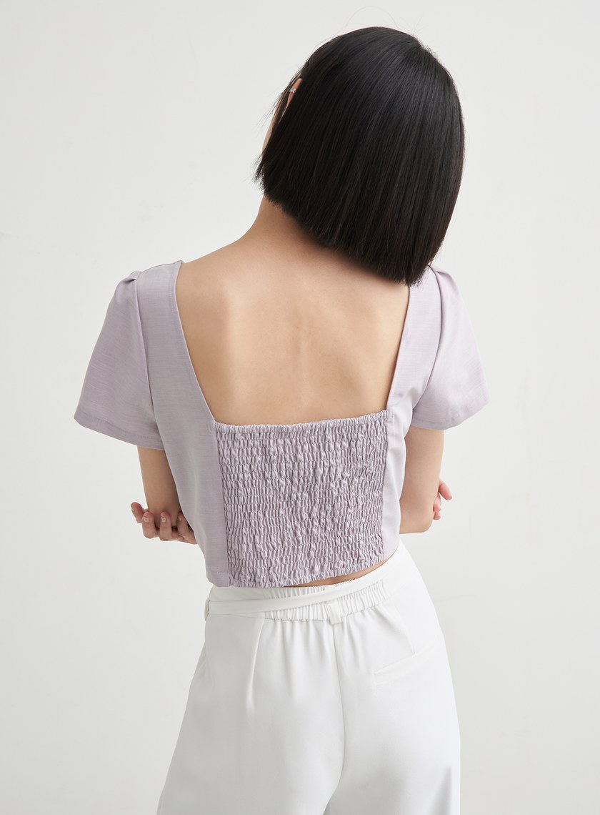 短版方領休閒短袖上衣