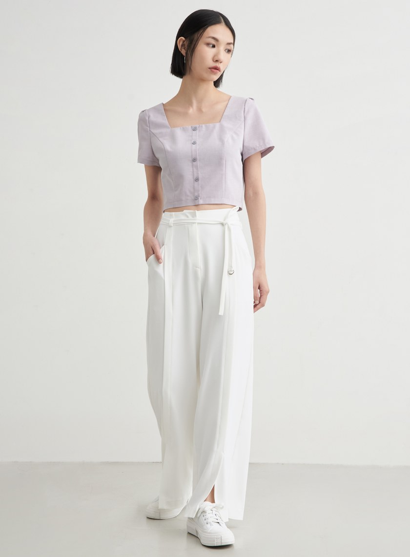 短版方領休閒短袖上衣