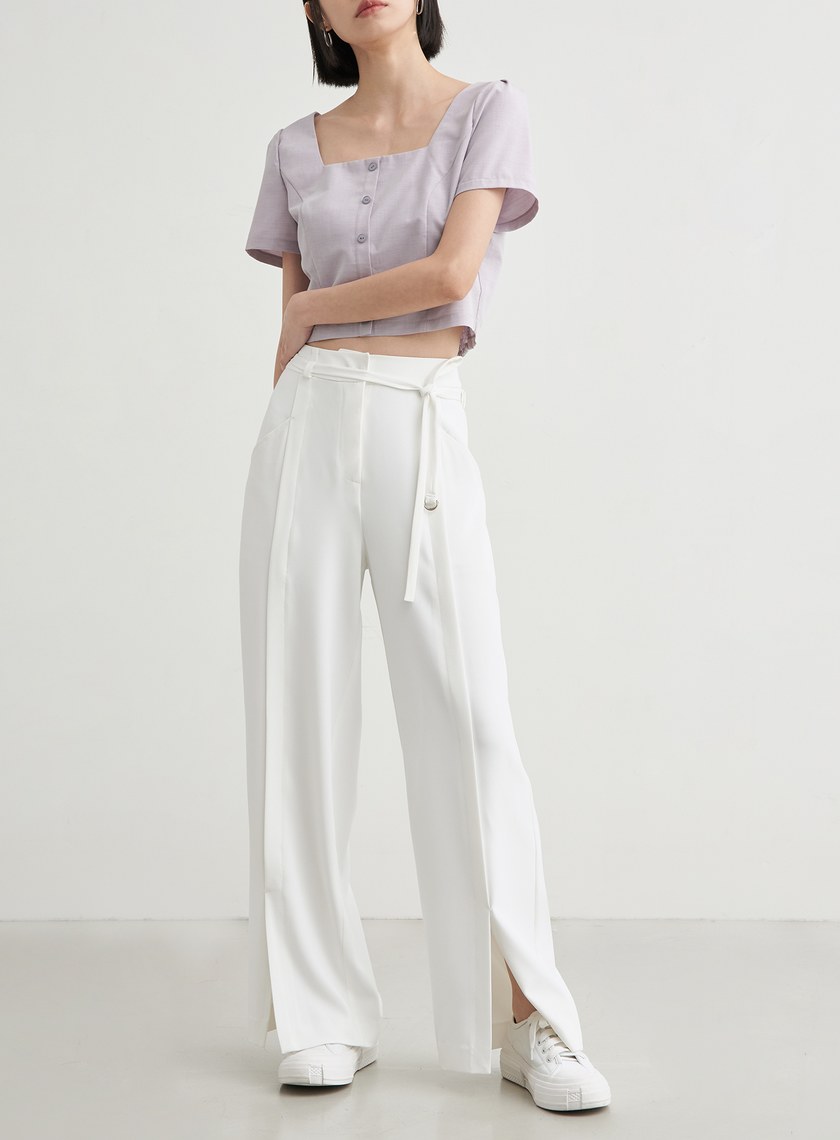 短版方領休閒短袖上衣