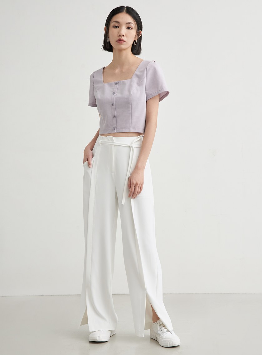 短版方領休閒短袖上衣