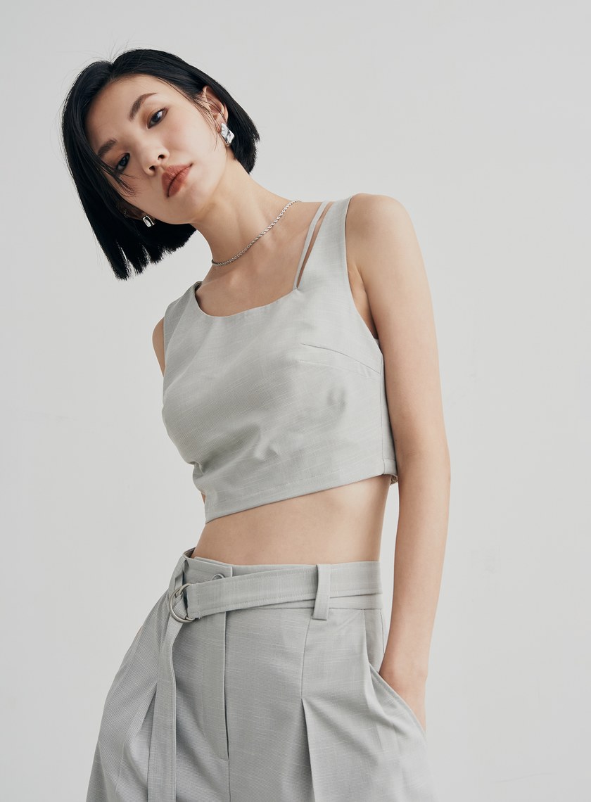 細格紋不對稱肩帶 BRA 背心上衣