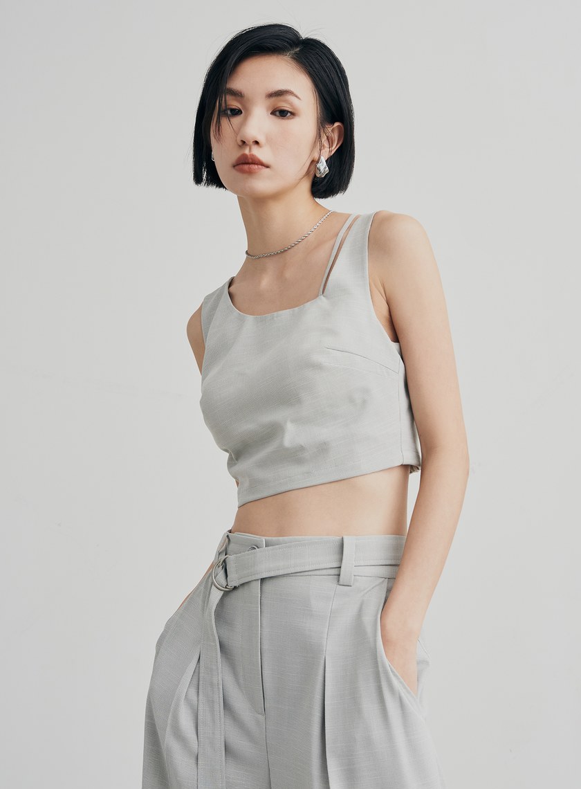 細格紋不對稱肩帶 BRA 背心上衣