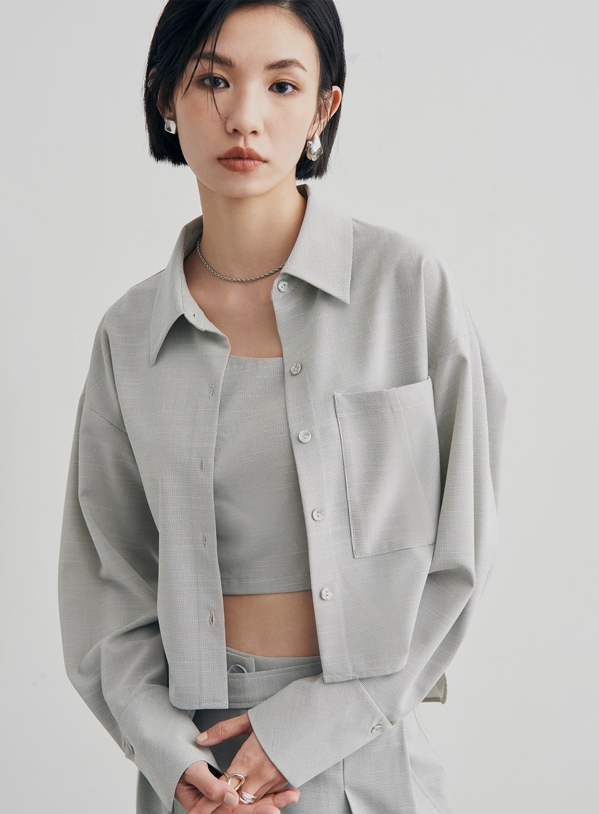 細格紋不對稱肩帶 BRA 背心上衣