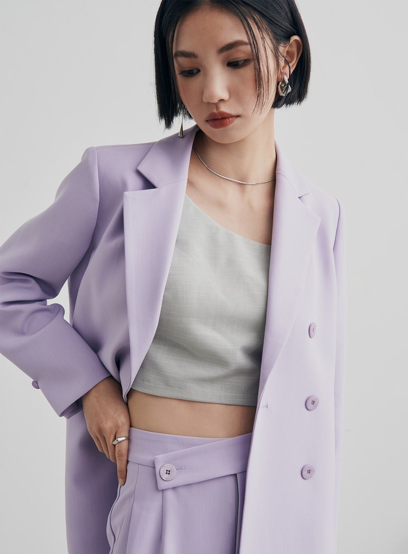 細格紋不對稱肩帶 BRA 背心上衣