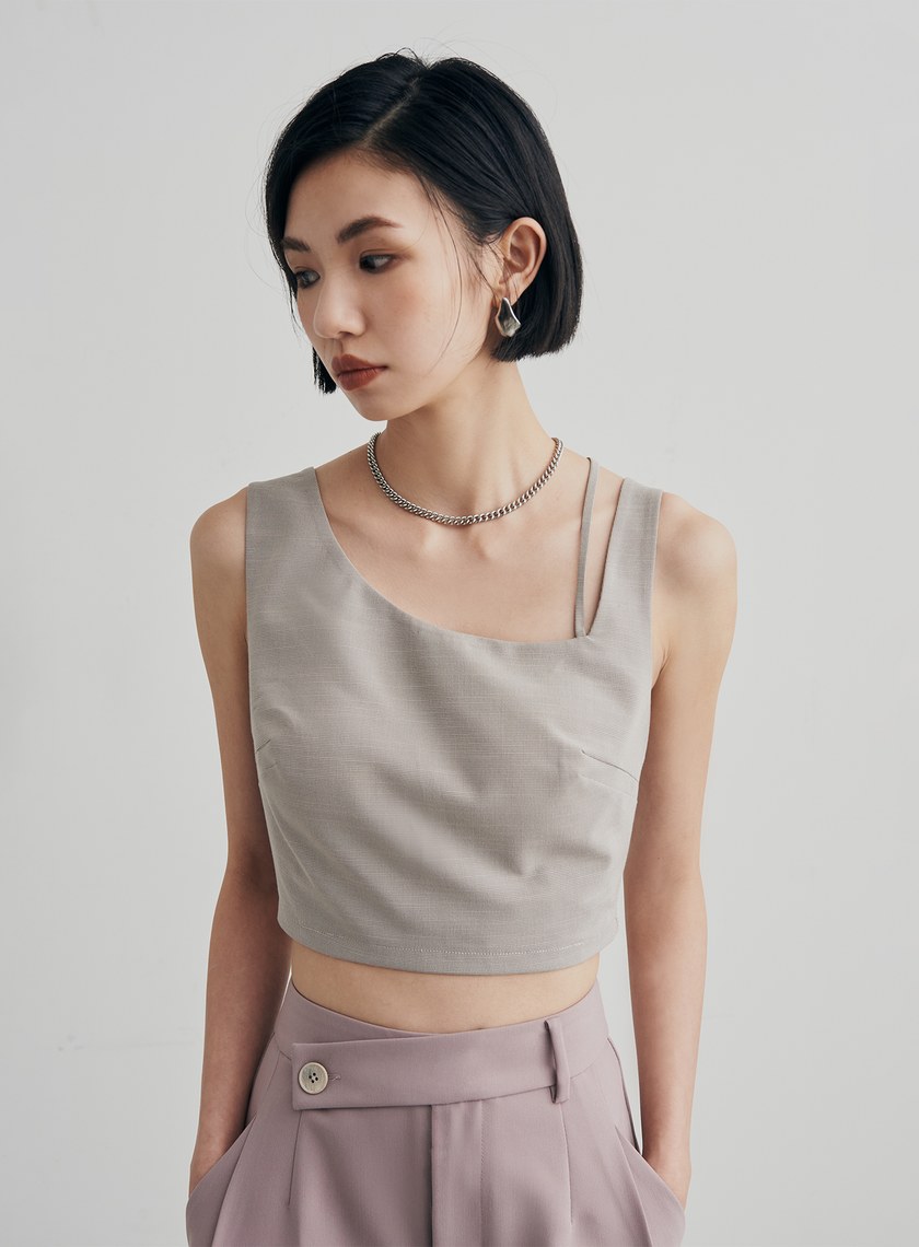 細格紋不對稱肩帶 BRA 背心上衣