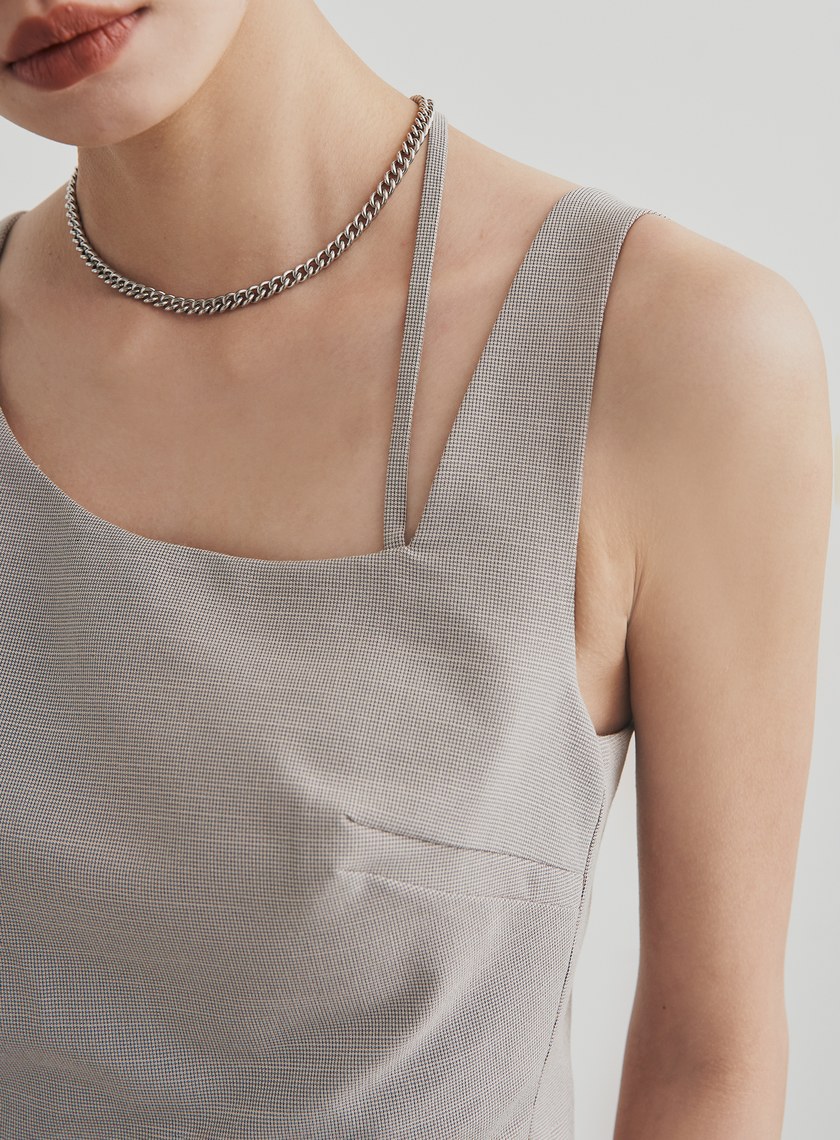 細格紋不對稱肩帶 BRA 背心上衣