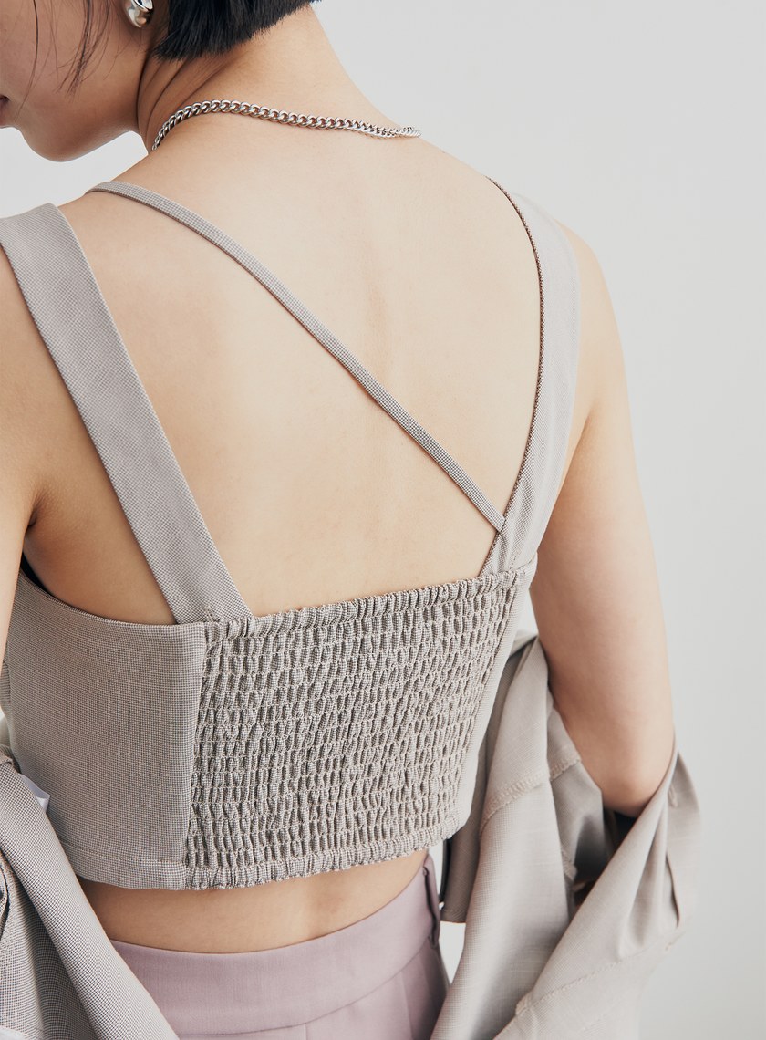 細格紋不對稱肩帶 BRA 背心上衣