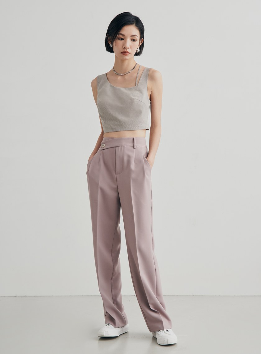 細格紋不對稱肩帶 BRA 背心上衣