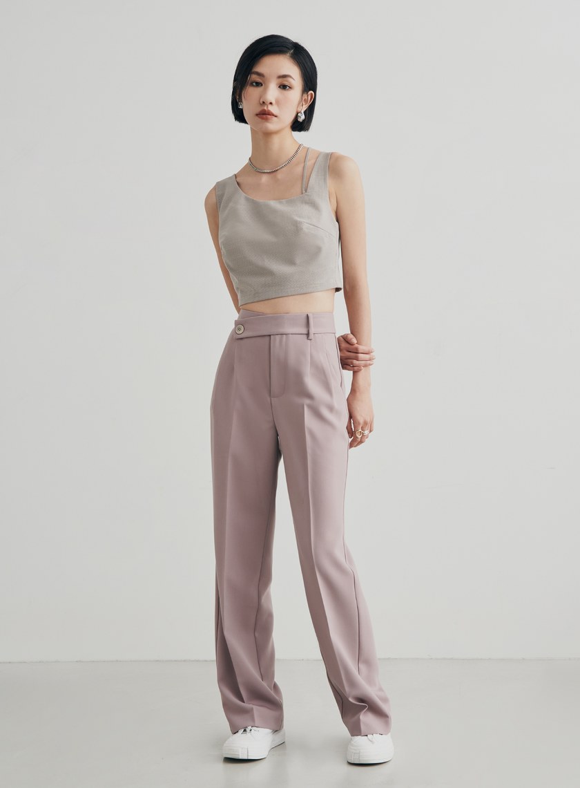 細格紋不對稱肩帶 BRA 背心上衣