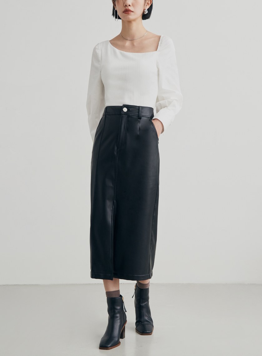 不對稱領坑條襯衫上衣