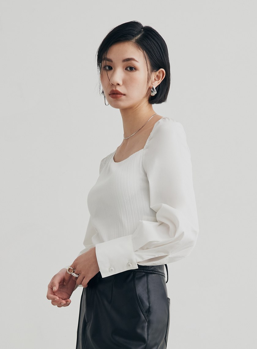 不對稱領坑條襯衫上衣