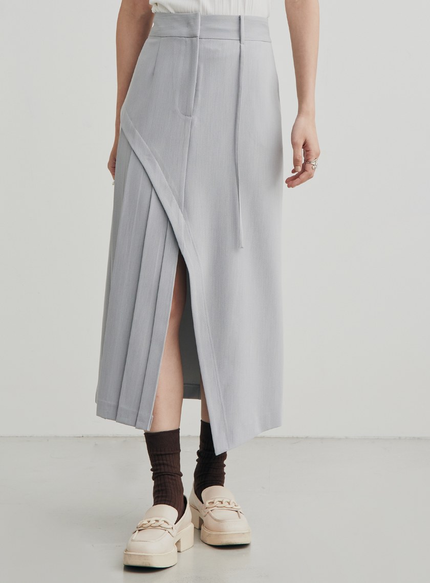 不對稱西裝式開岔長裙