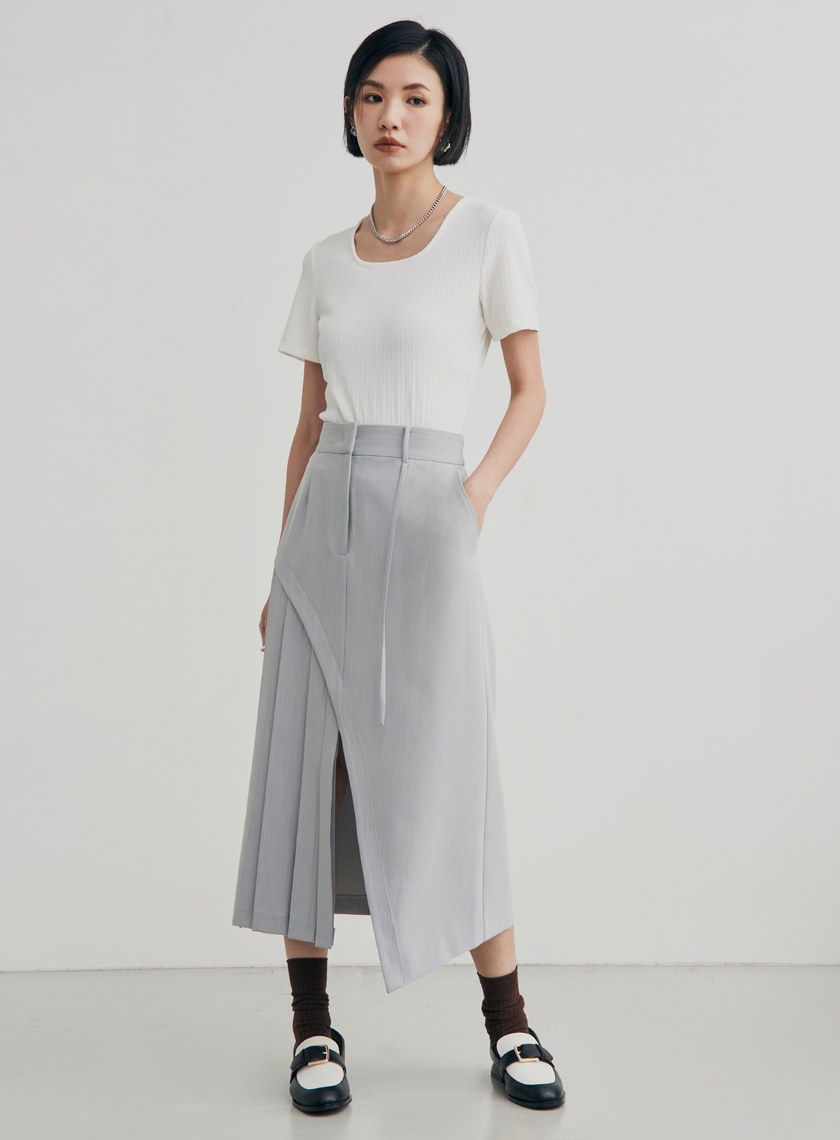 不對稱西裝式開岔長裙