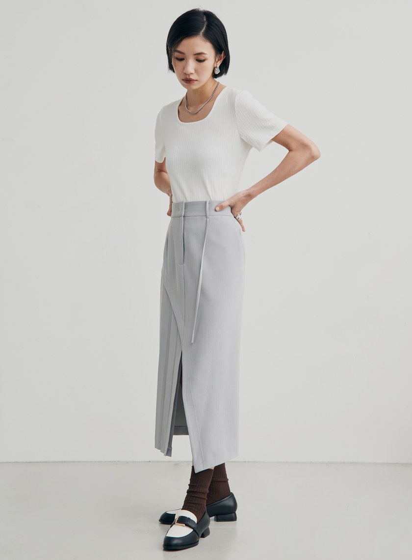 不對稱西裝式開岔長裙