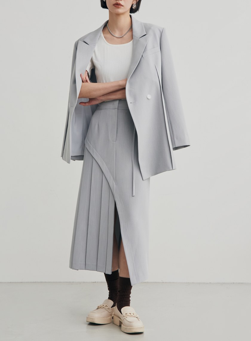 不對稱西裝式開岔長裙