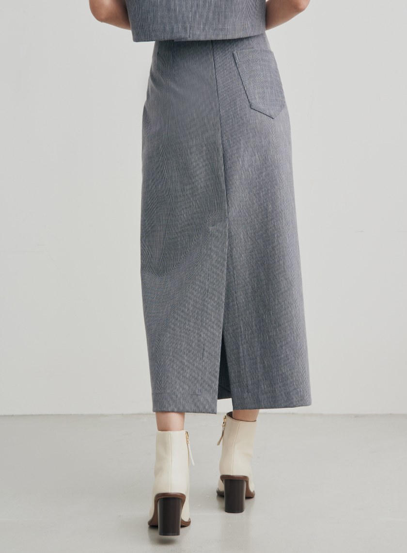 修身開衩彈性直筒長裙