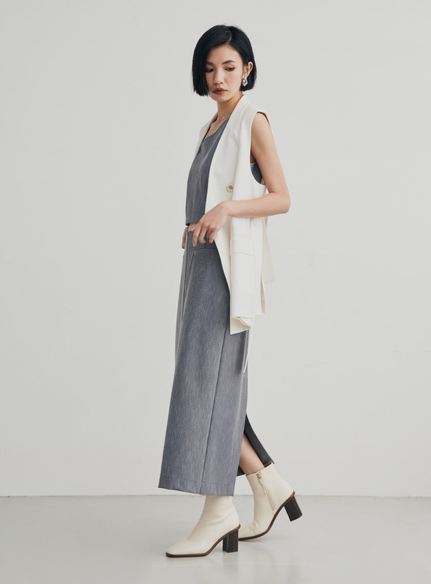 修身開衩彈性直筒長裙