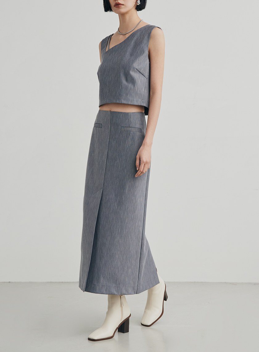 修身開衩彈性直筒長裙