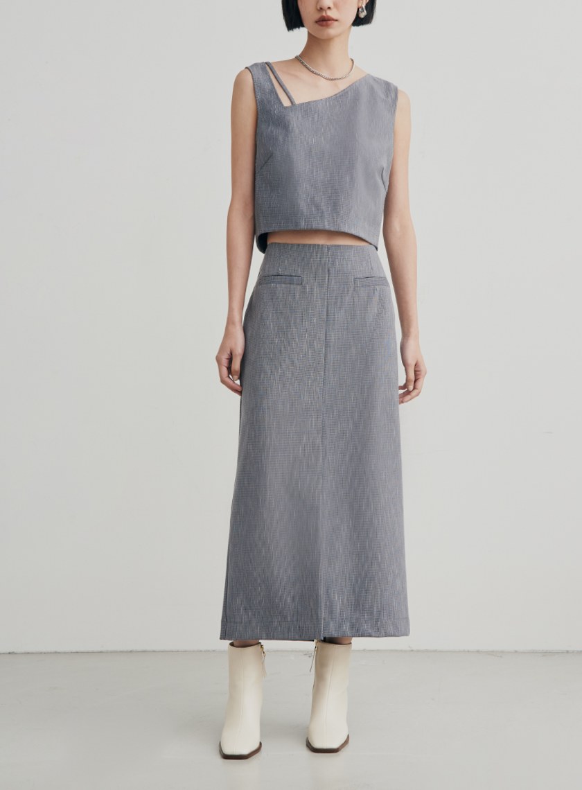 修身開衩彈性直筒長裙