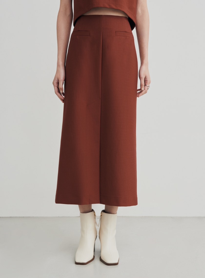 修身開衩彈性直筒長裙