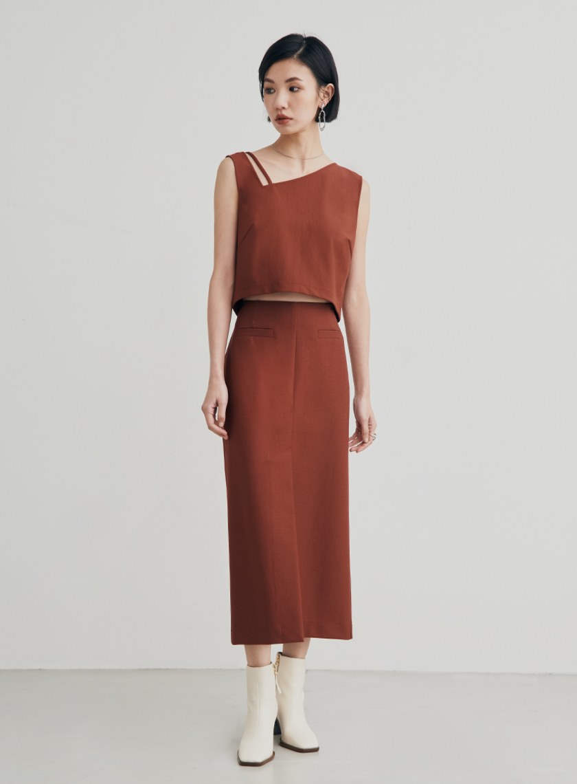 修身開衩彈性直筒長裙