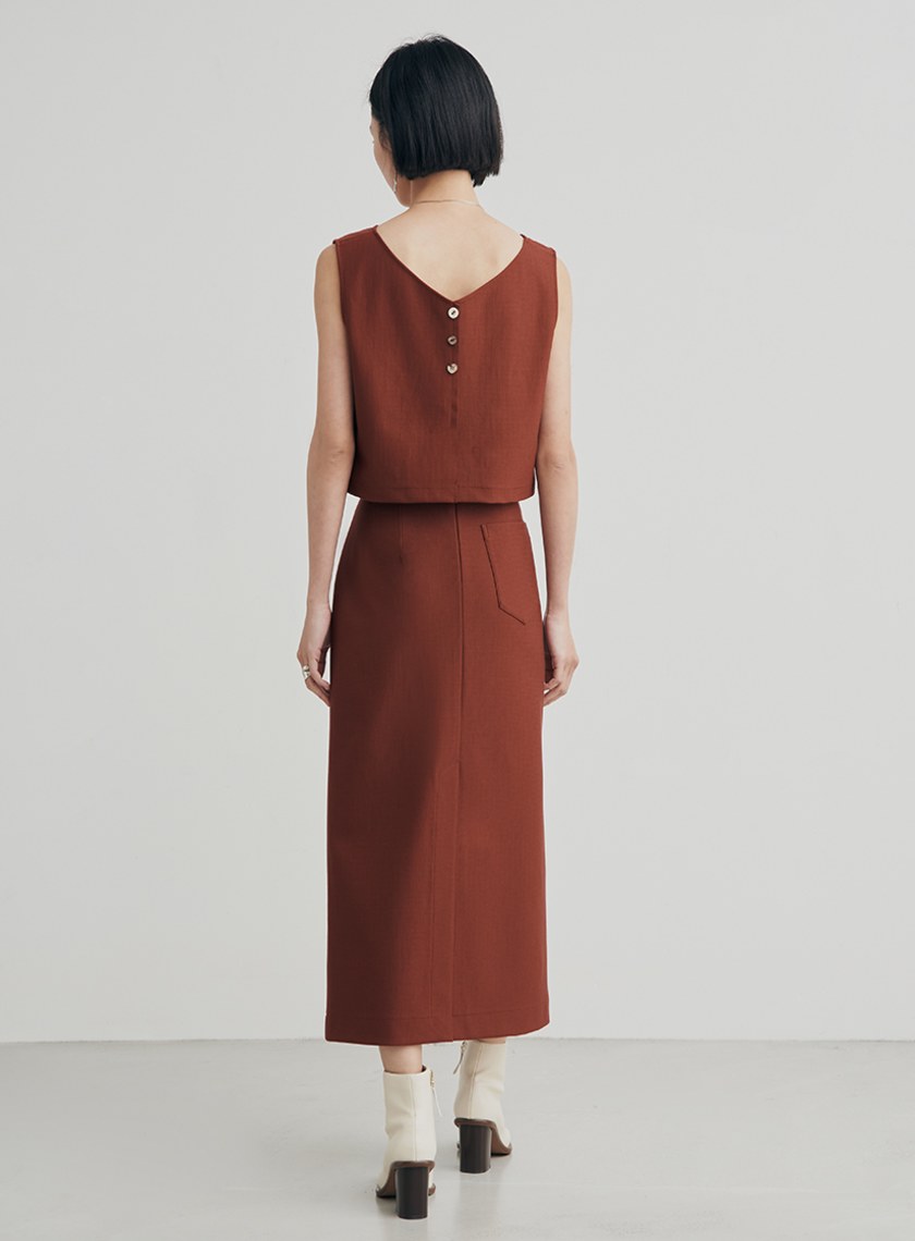 修身開衩彈性直筒長裙