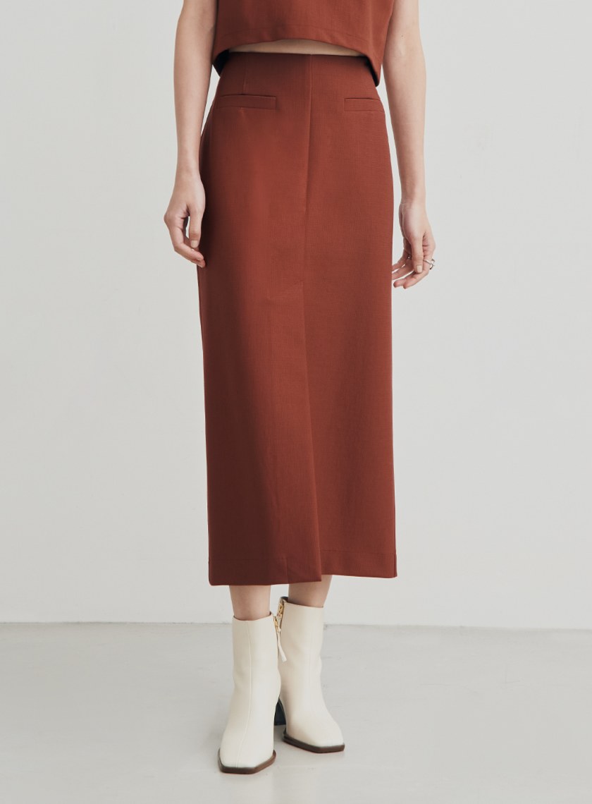 修身開衩彈性直筒長裙