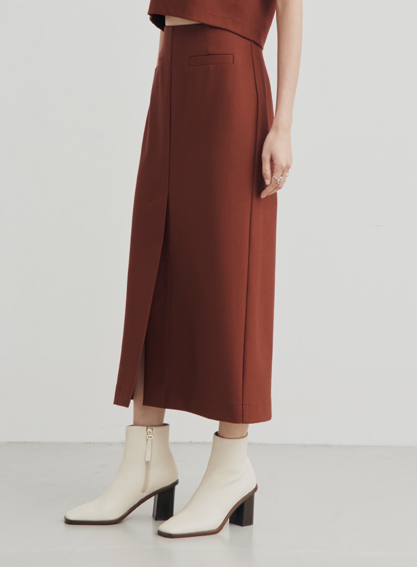 修身開衩彈性直筒長裙