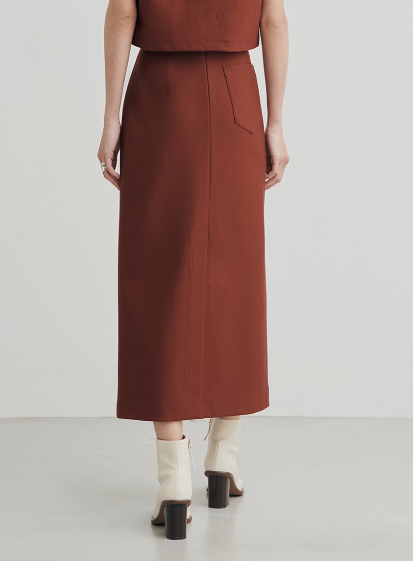 修身開衩彈性直筒長裙