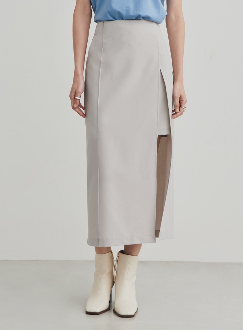 開衩俐落假兩件式直筒裙