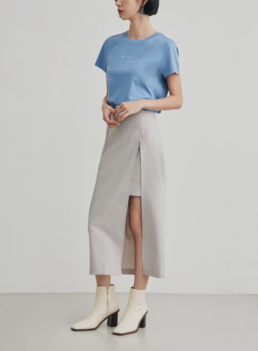 開衩俐落假兩件式直筒裙