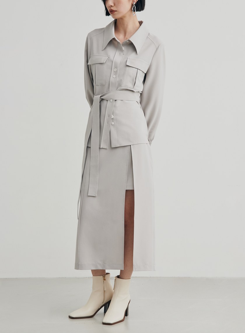 開衩俐落假兩件式直筒裙